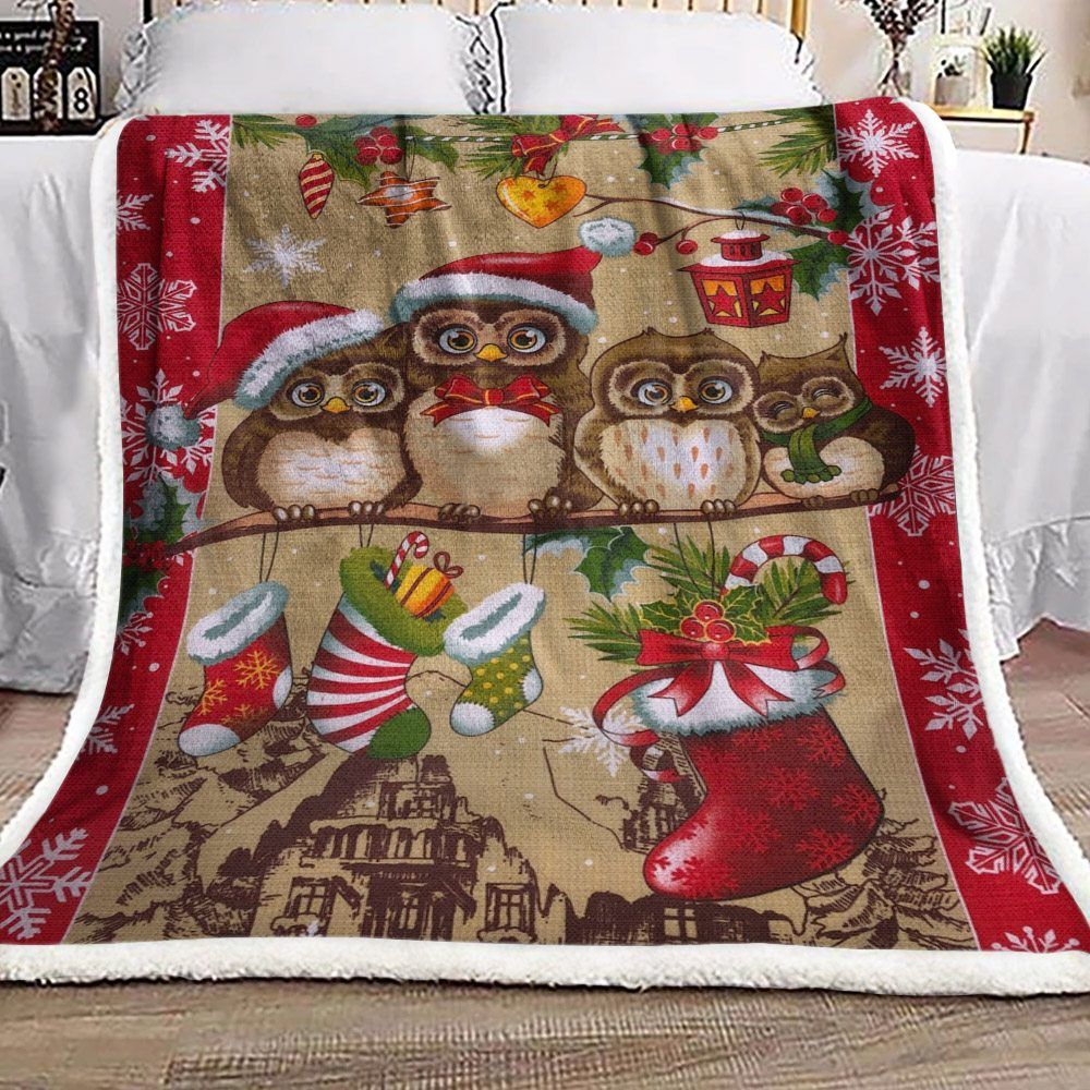 Owl Christmas Sherpa Fleece Blanket