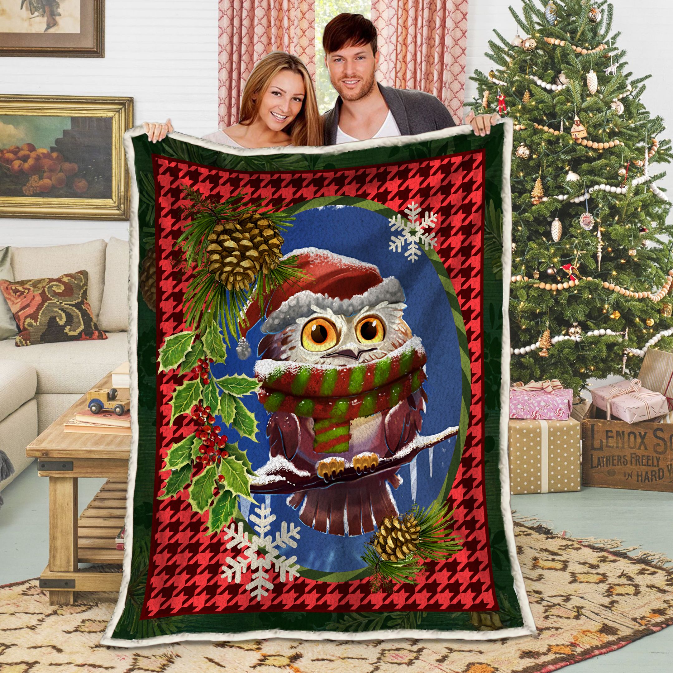 Owl Christmas Fleece Blanket