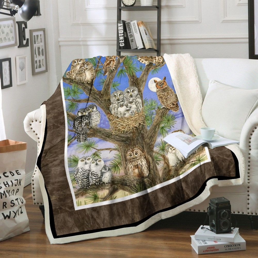 Owl Sherpa Fleece Blanket