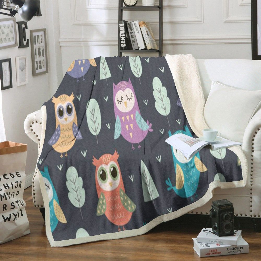 Owl Sherpa Fleece Blanket