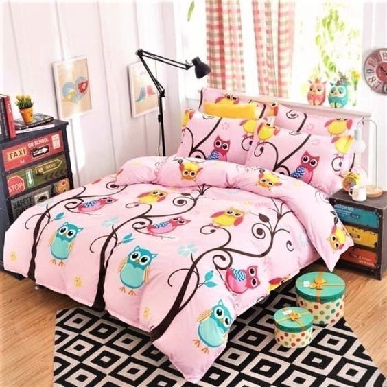 Owl Cotton Bed Sheets Spread Comforter Bedding Set