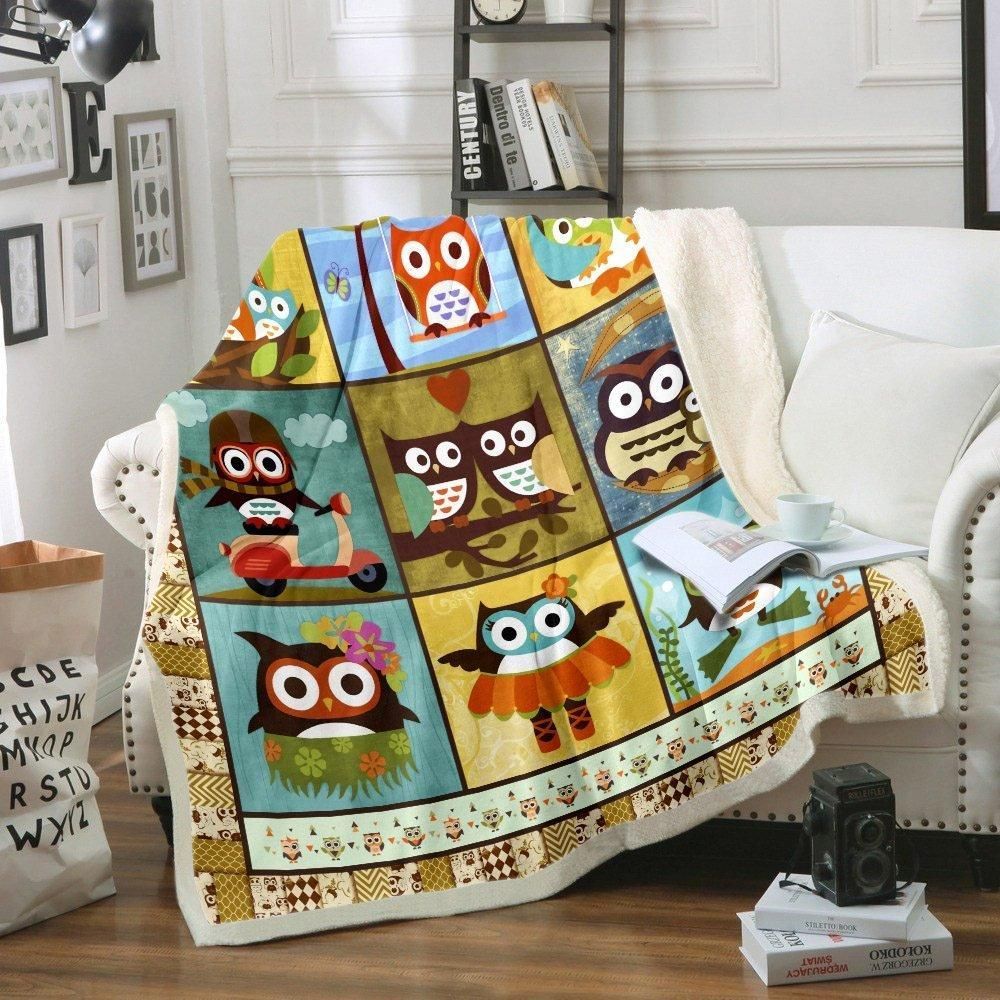 Owl Sherpa Fleece Blanket