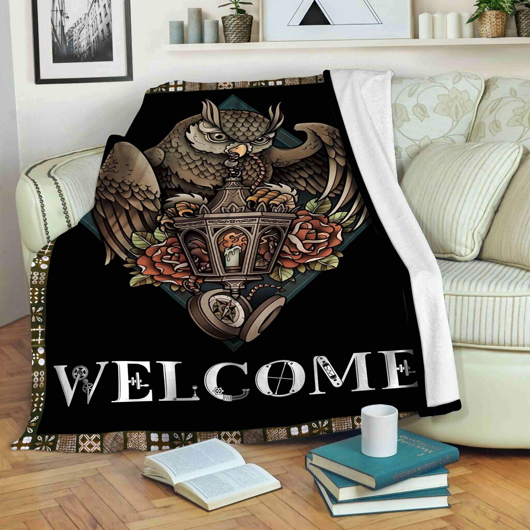 Owl Sherpa Fleece Blanket
