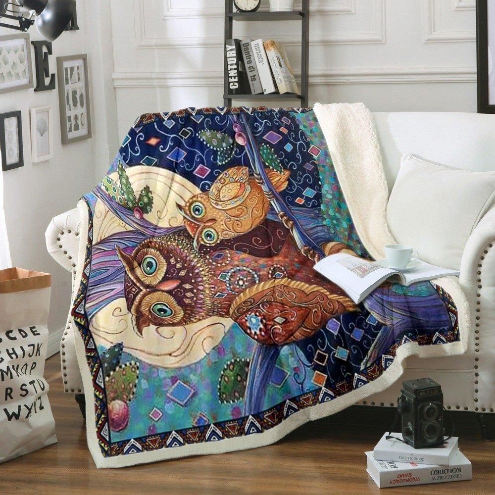 Owl Sherpa Fleece Blanket