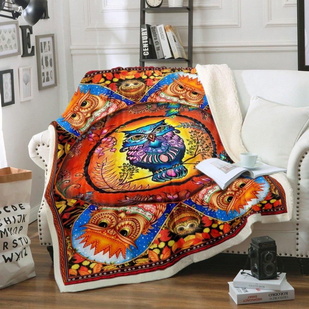 Owl Sherpa Fleece Blanket