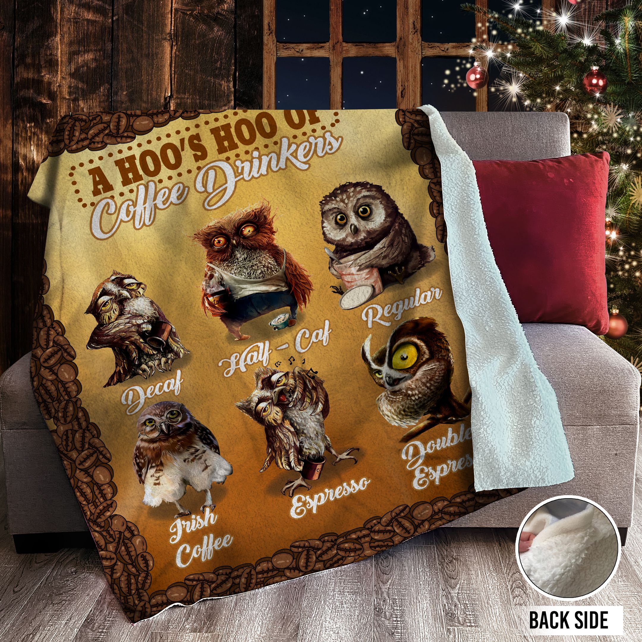 Owl Coffee Sherpa Fleece Blanket
