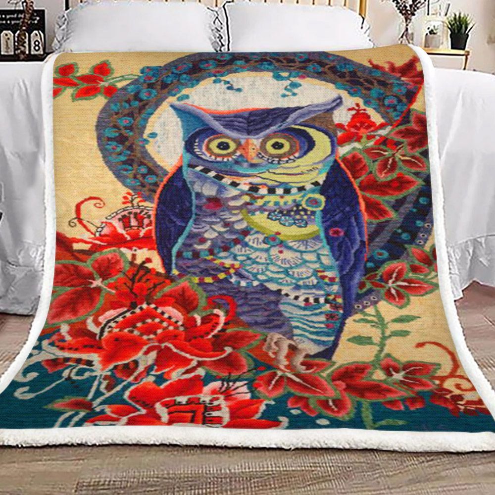 Owl Colors And Flowers Sherpa Fleece Blanket