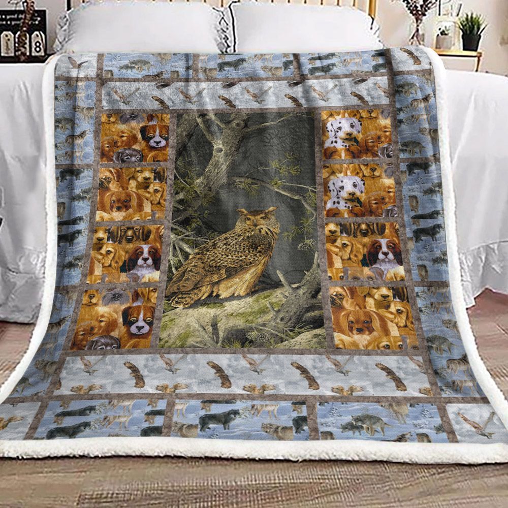 Owl Dog Wolf Sherpa Fleece Blanket