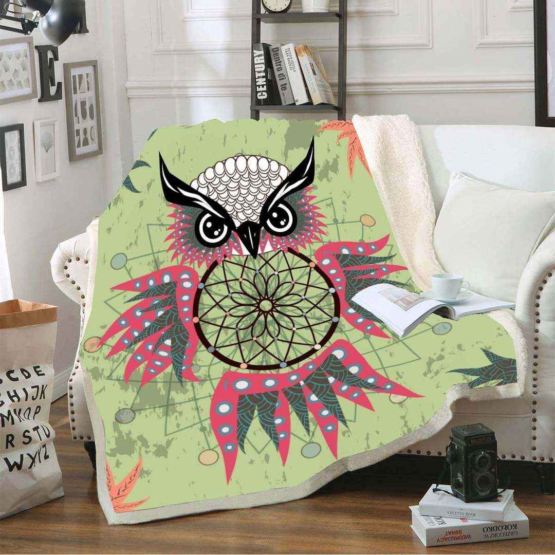 Owl Dreamcatcher Sherpa Fleece Blanket