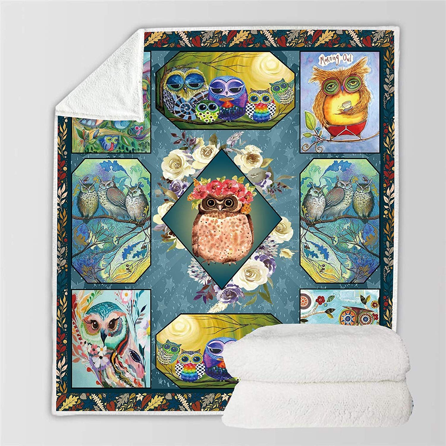 Owl Flowers Sherpa Fleece Blanket