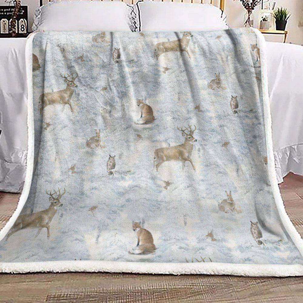 Owl Fox Deer Eagle Sherpa Fleece Blanket