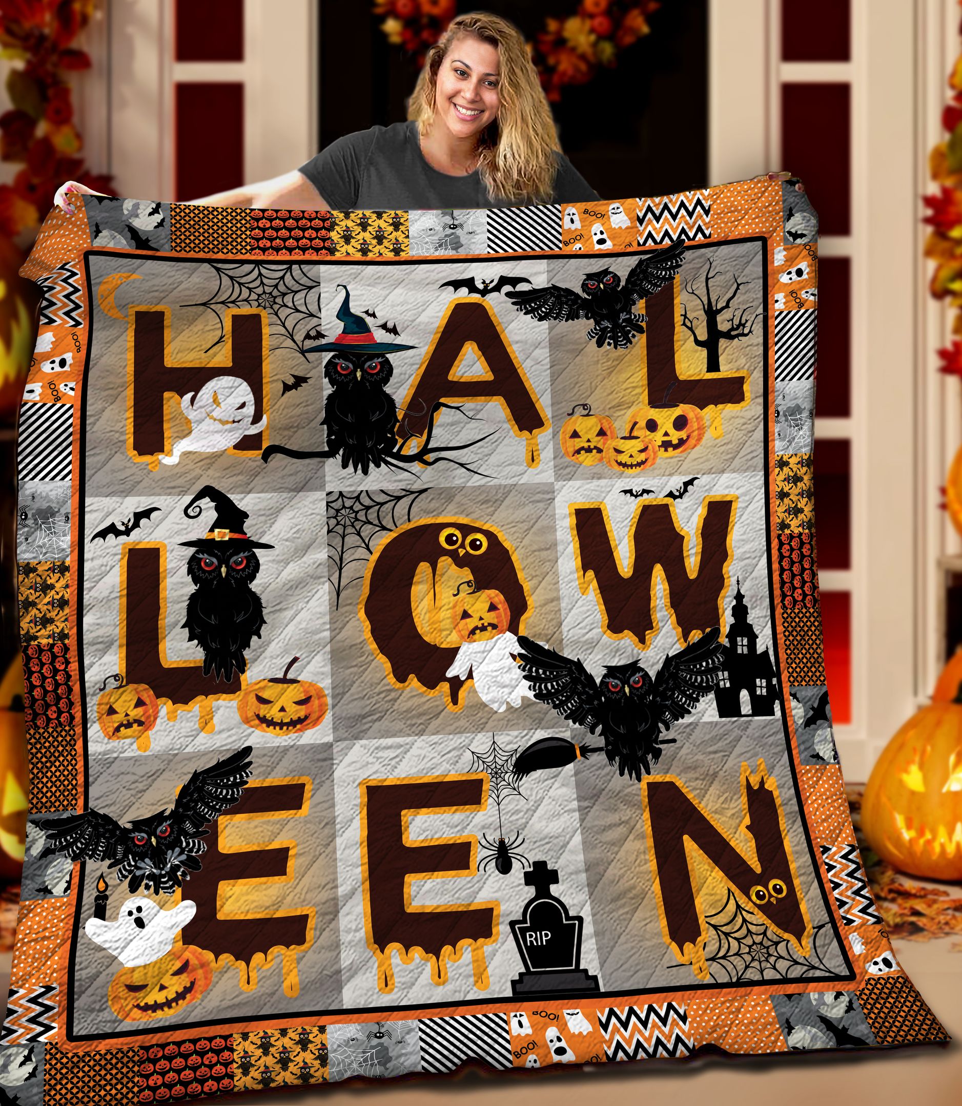Owl Halloween AAA110909TA Quilt Blanket