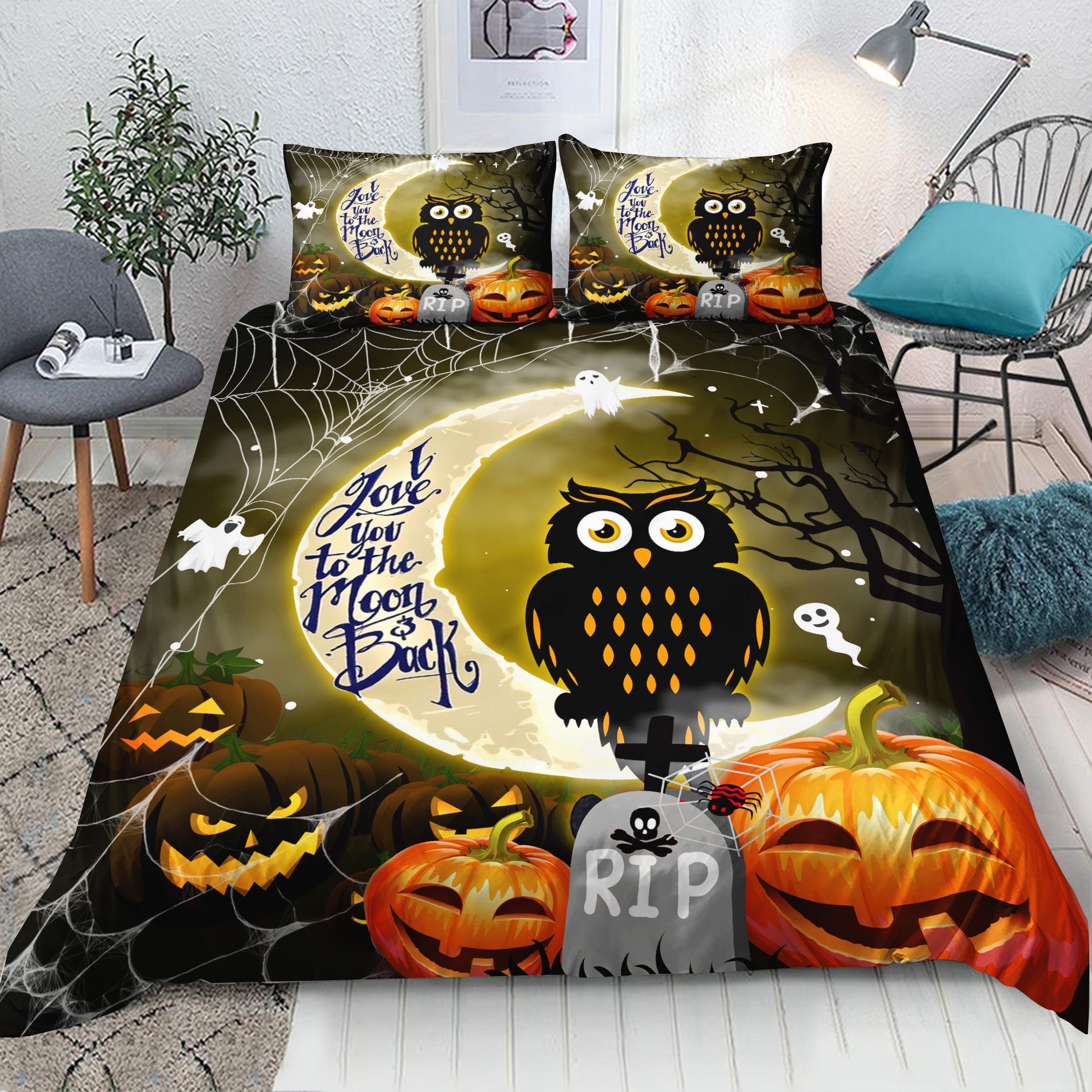 Owl Halloween I Love You To The Moon And Back Bedding Set