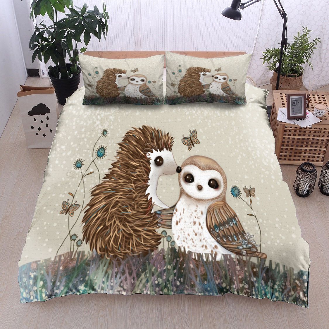 Owl Hedgehog And Butterfly Bedding Set