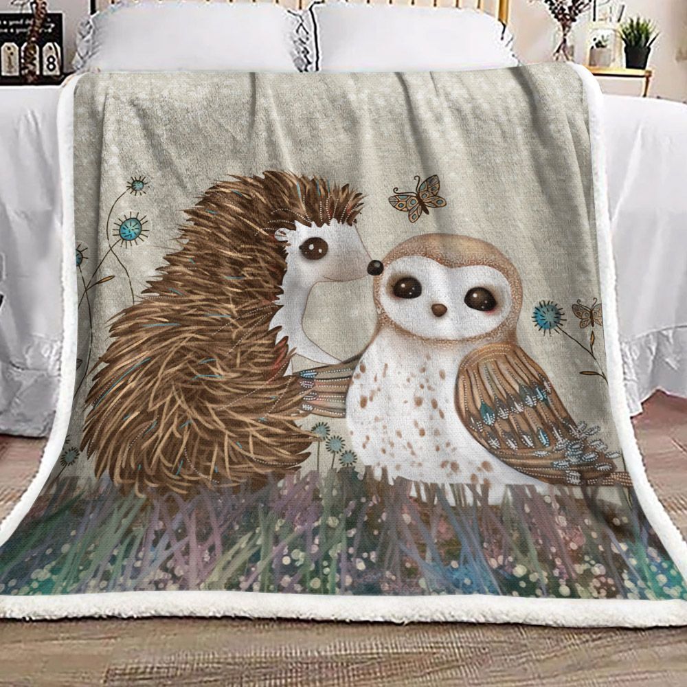 Owl Hedgehog And Butterfly Sherpa Fleece Blanket