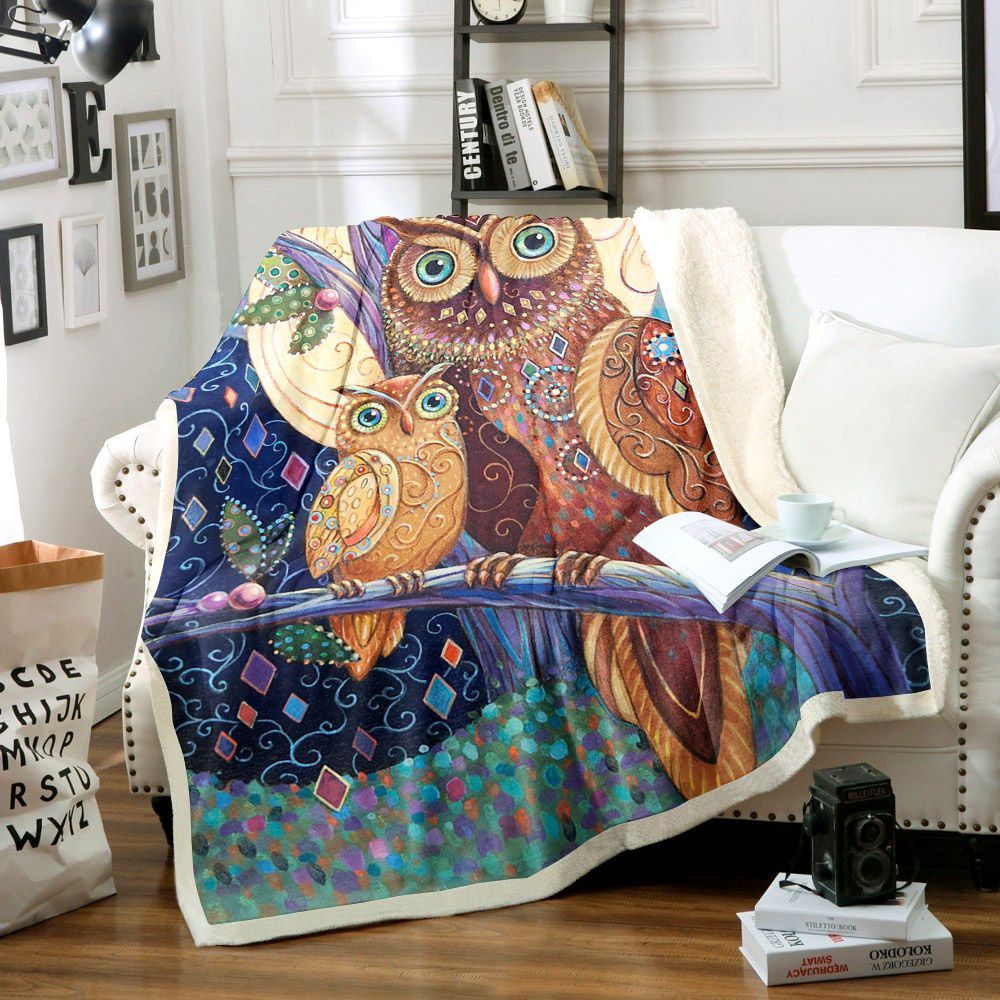 Owl Sherpa Fleece Blanket