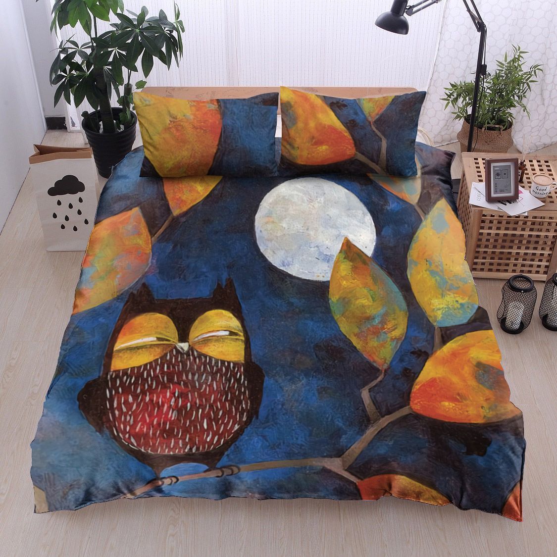 Owl In Autumn Moon Night Bedding Set