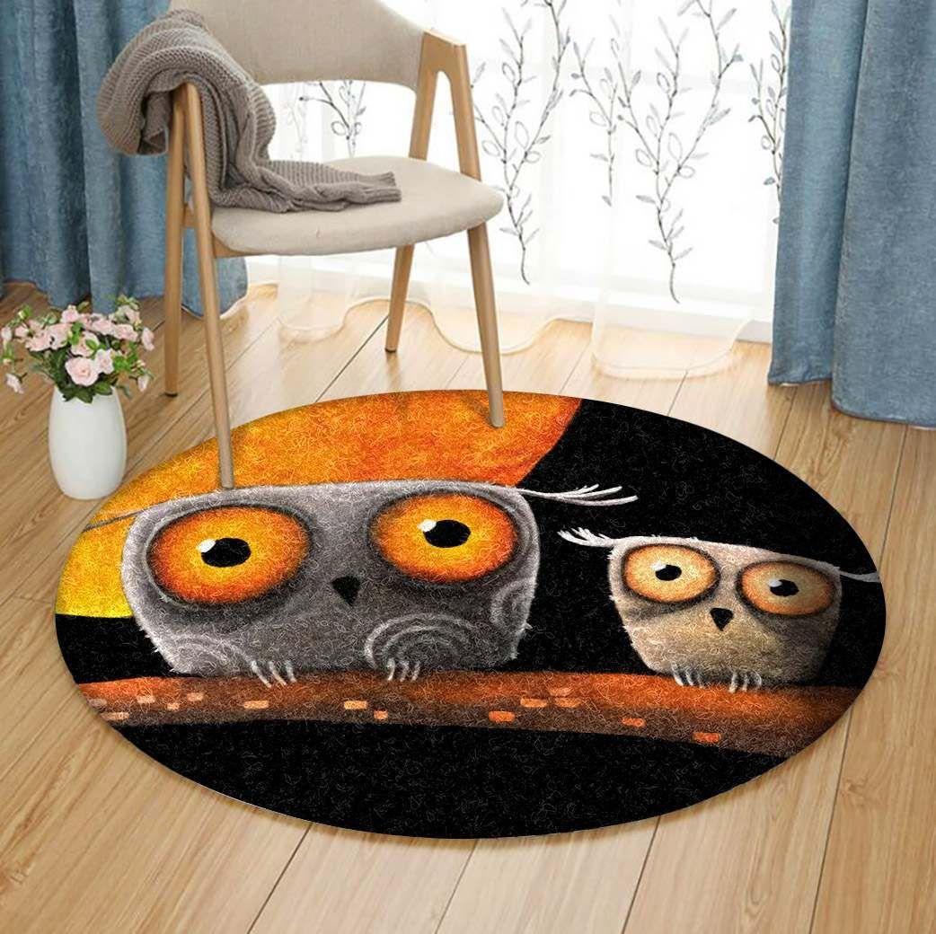 Owl In Moon Night Round Carpet