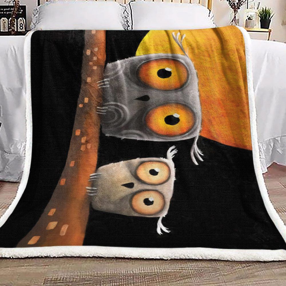 Owl In Moon Night Sherpa Fleece Blanket