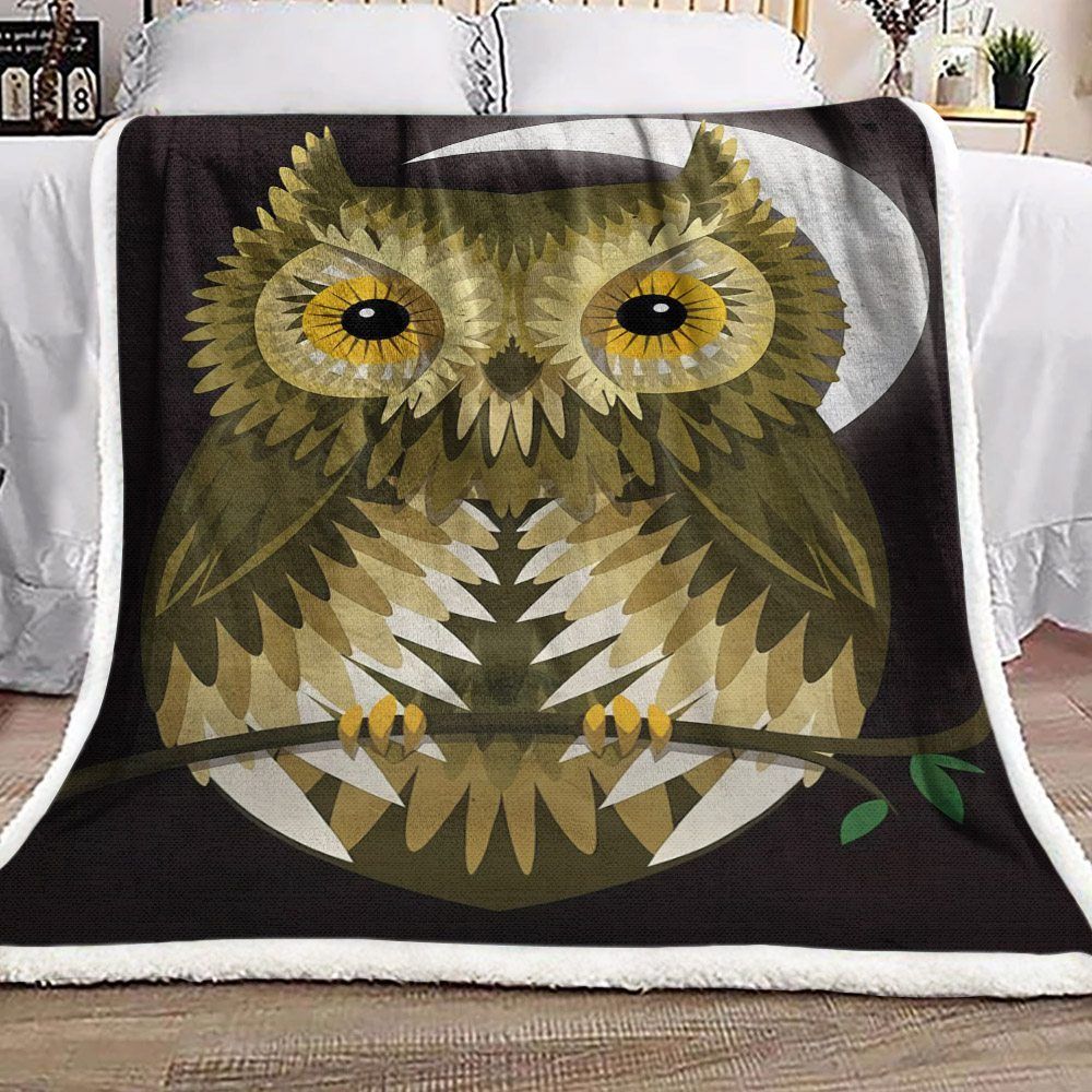 Owl In Moonlight Sherpa Fleece Blanket