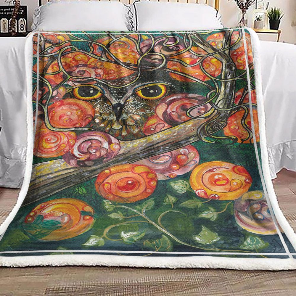 Owl In Orange Sherpa Fleece Blanket
