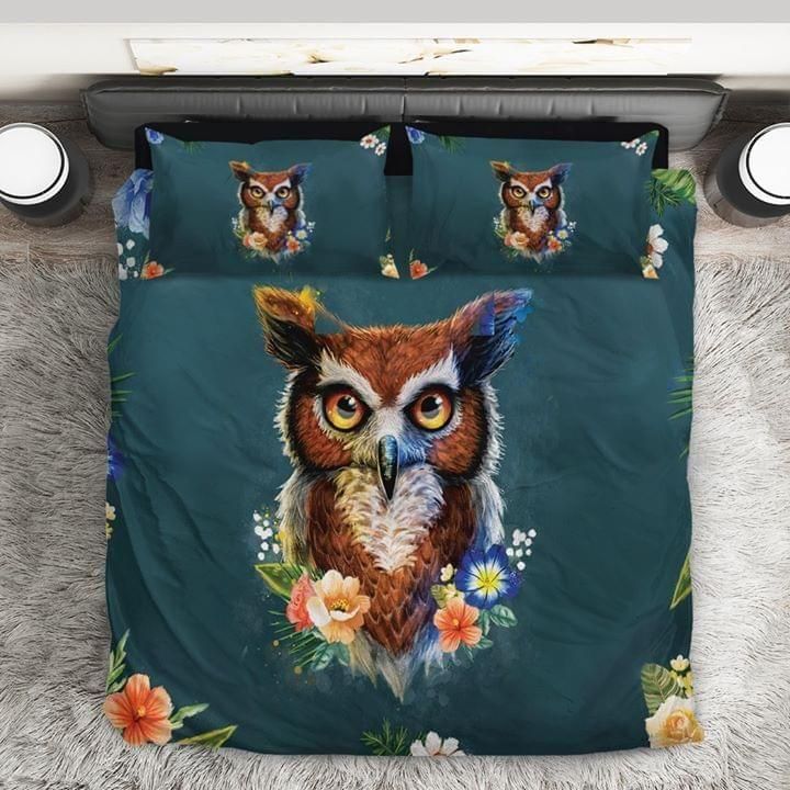 Owl Lovely Owl Art Beautiful Flowers   Bedding Set