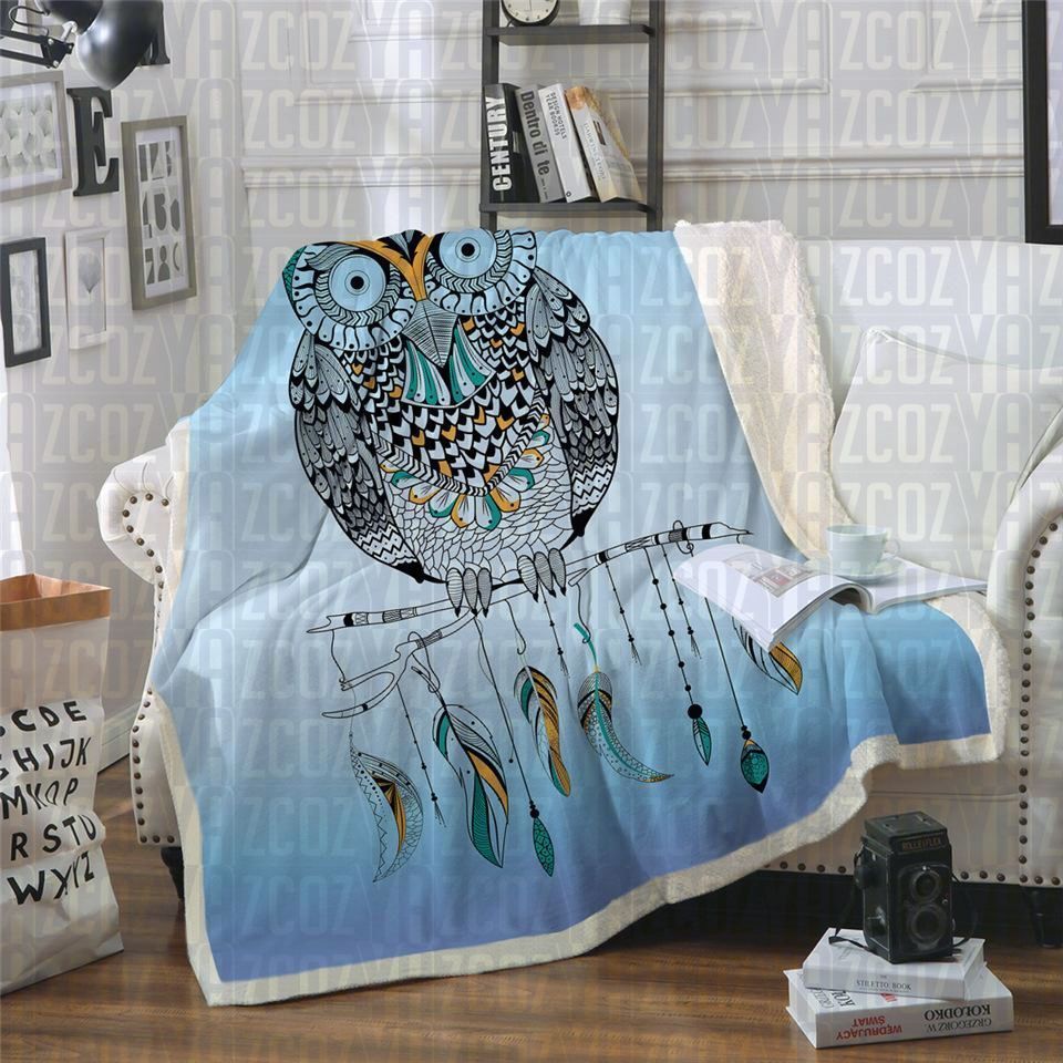 Owl Mandala Sherpa Fleece Blanket
