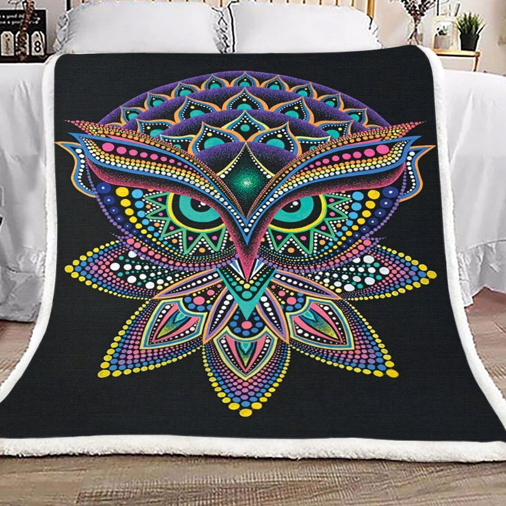 Owl Mandala Sherpa Fleece Blanket