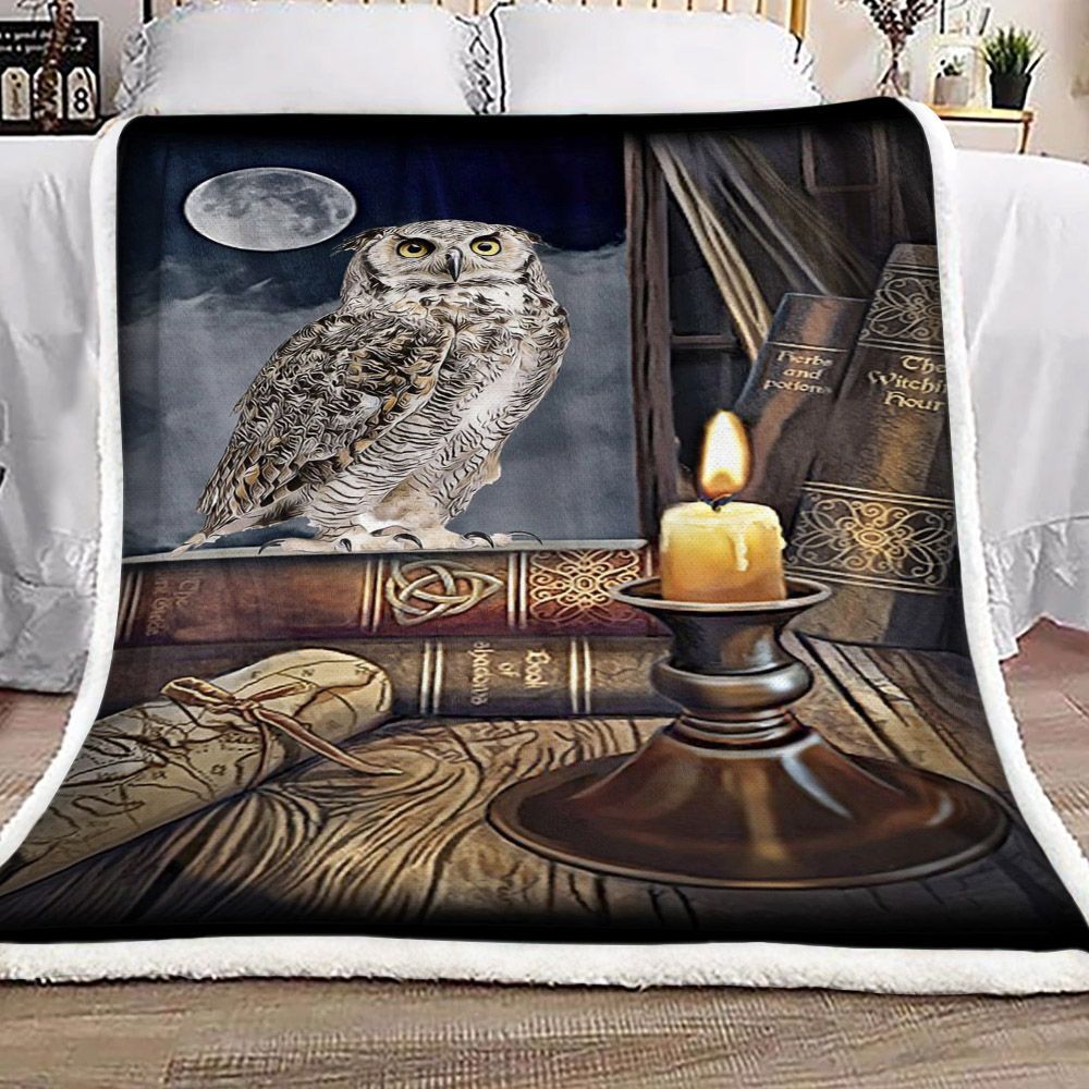 Owl Moonlight Books Candle Sherpa Fleece Blanket