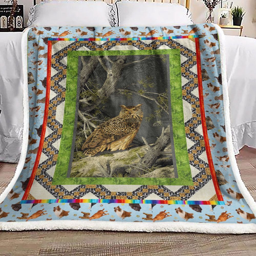 Owl Mountain Sherpa Fleece Blanket
