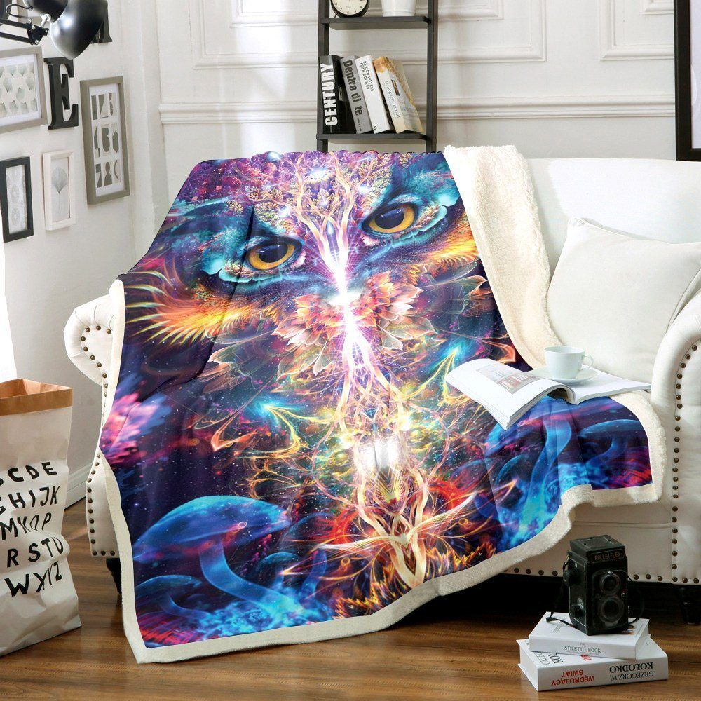 Owl Mushroom Sherpa Fleece Blanket