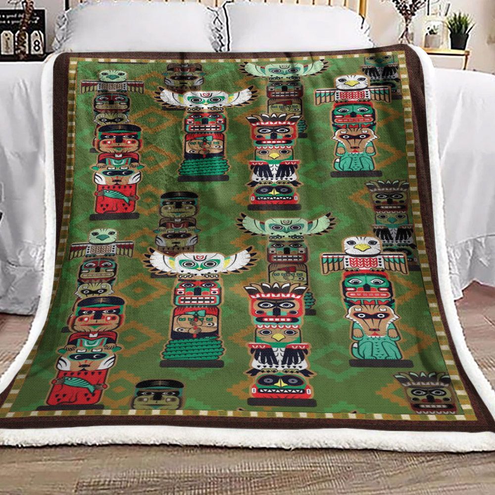 Owl Native American Sherpa Fleece Blanket