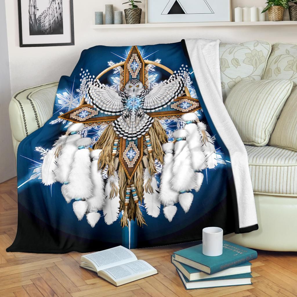 Owl Native American Sherpa Fleece Blanket