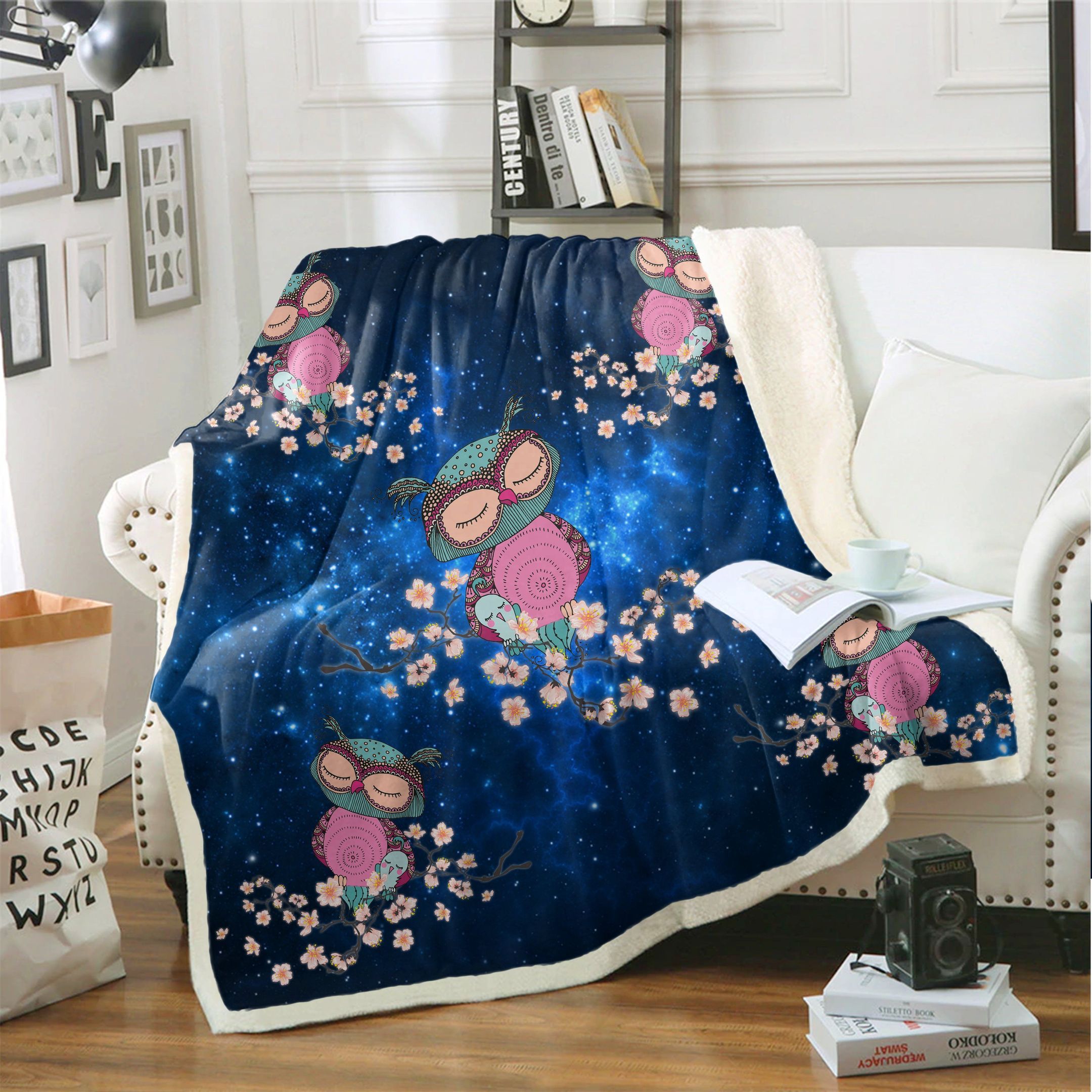 Owl Night Sherpa Fleece Blanket