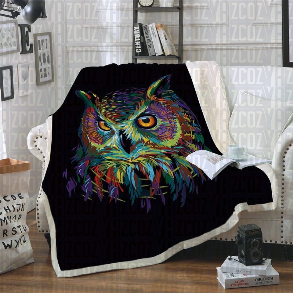 Owl On Black Sherpa Fleece Blanket