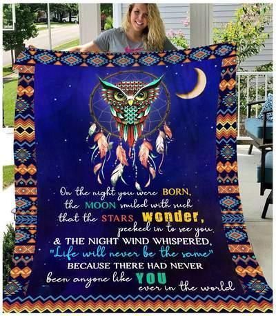 Owl On The Night Sherpa Fleece Blanket