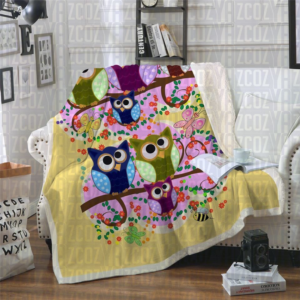 Owl Party Sherpa Fleece Blanket