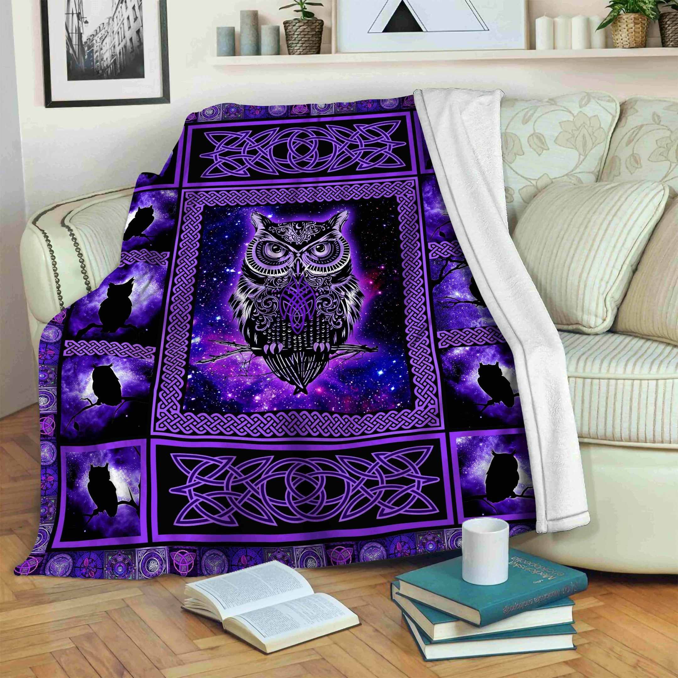 Owl Purple Sherpa Fleece Blanket