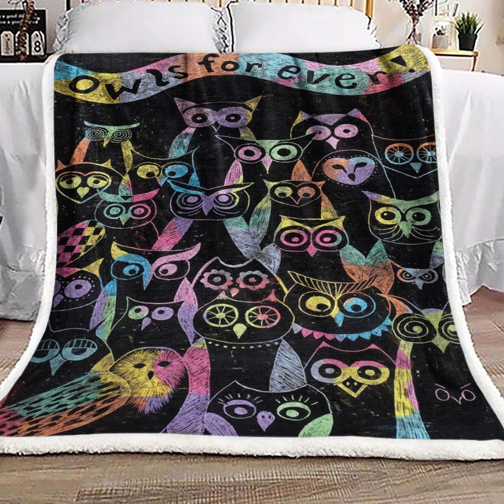 Owl Rainbow Sherpa Fleece Blanket