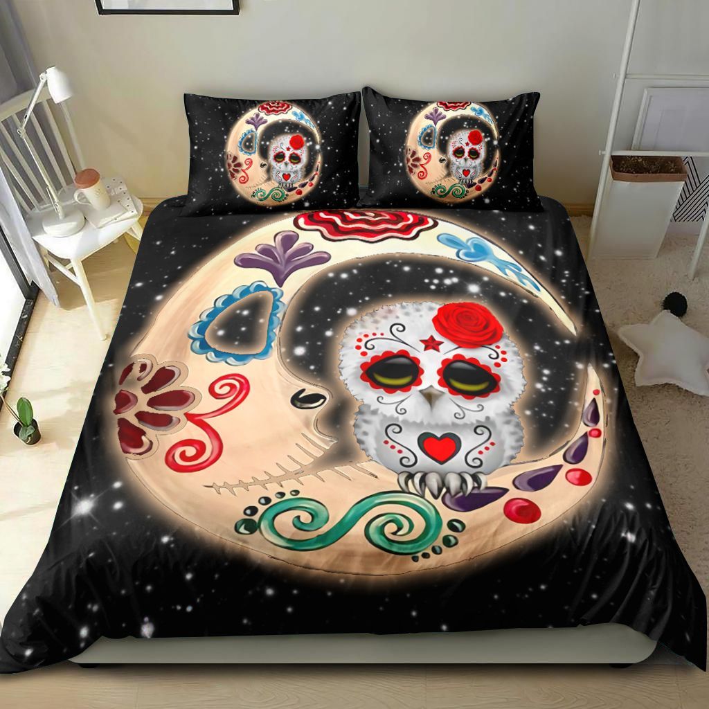 Owl Sugar Skull Love You To The Moon And Back Hallloween Bedding Set