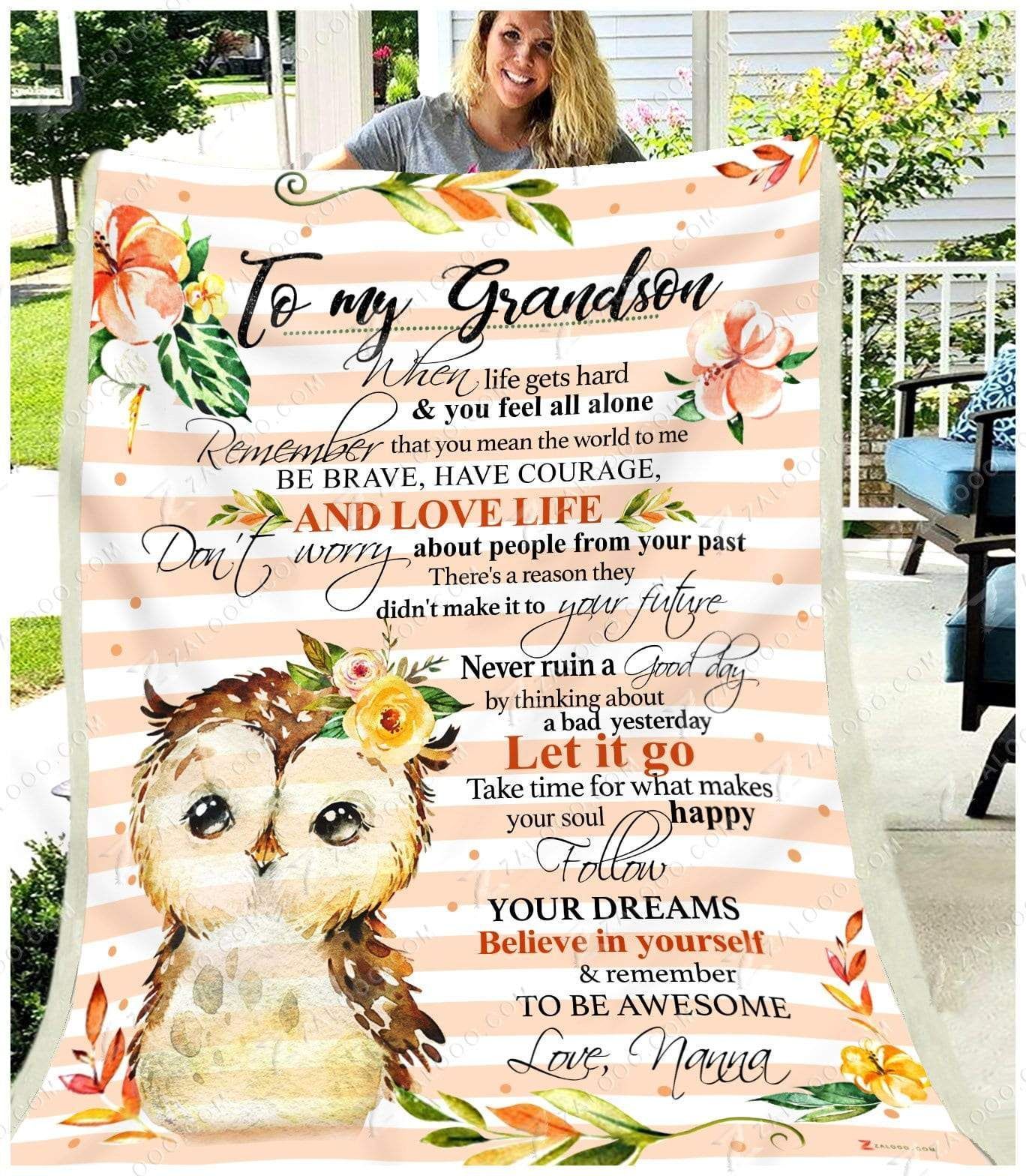 Owl To My Grandson Nanna Remember To Be Awesome Sherpa Fleece Blanket