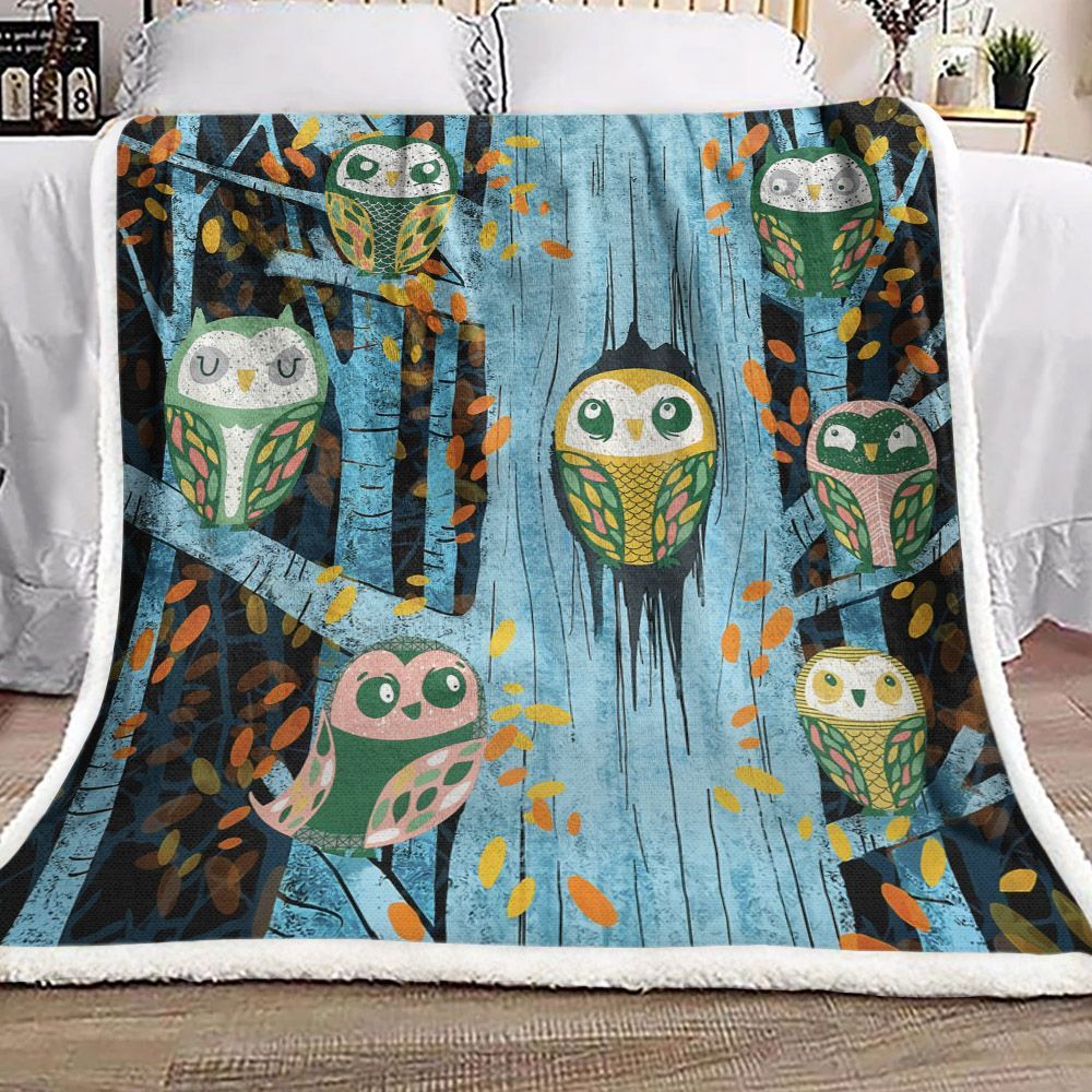 Owl Tree Sherpa Fleece Blanket
