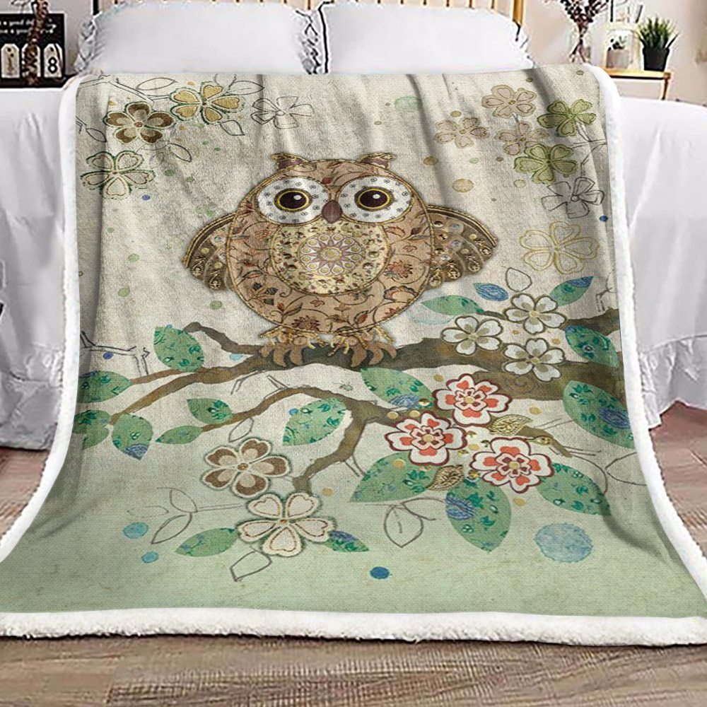 Owl Tree Flower Sherpa Fleece Blanket
