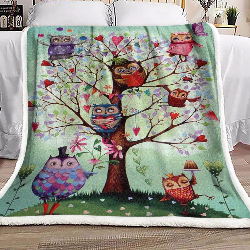 Owl Tree Sherpa Fleece Blanket