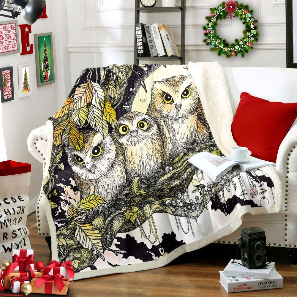Owl Sherpa Fleece Blanket