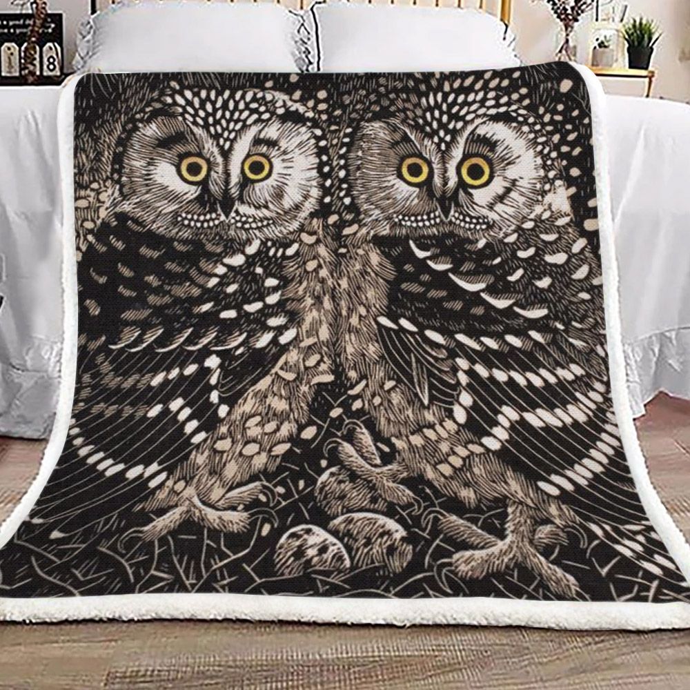 Owl Vintage Sherpa Fleece Blanket