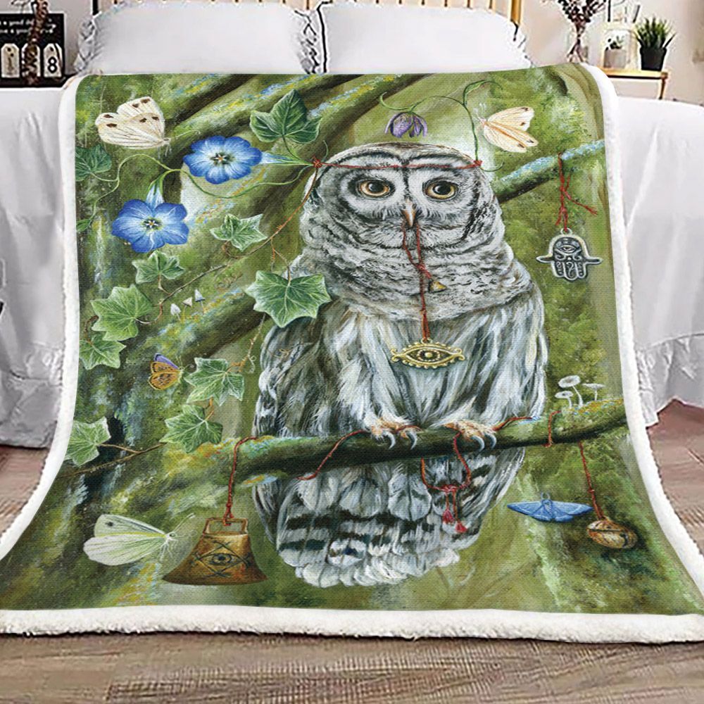Owl Vintage Sherpa Fleece Blanket