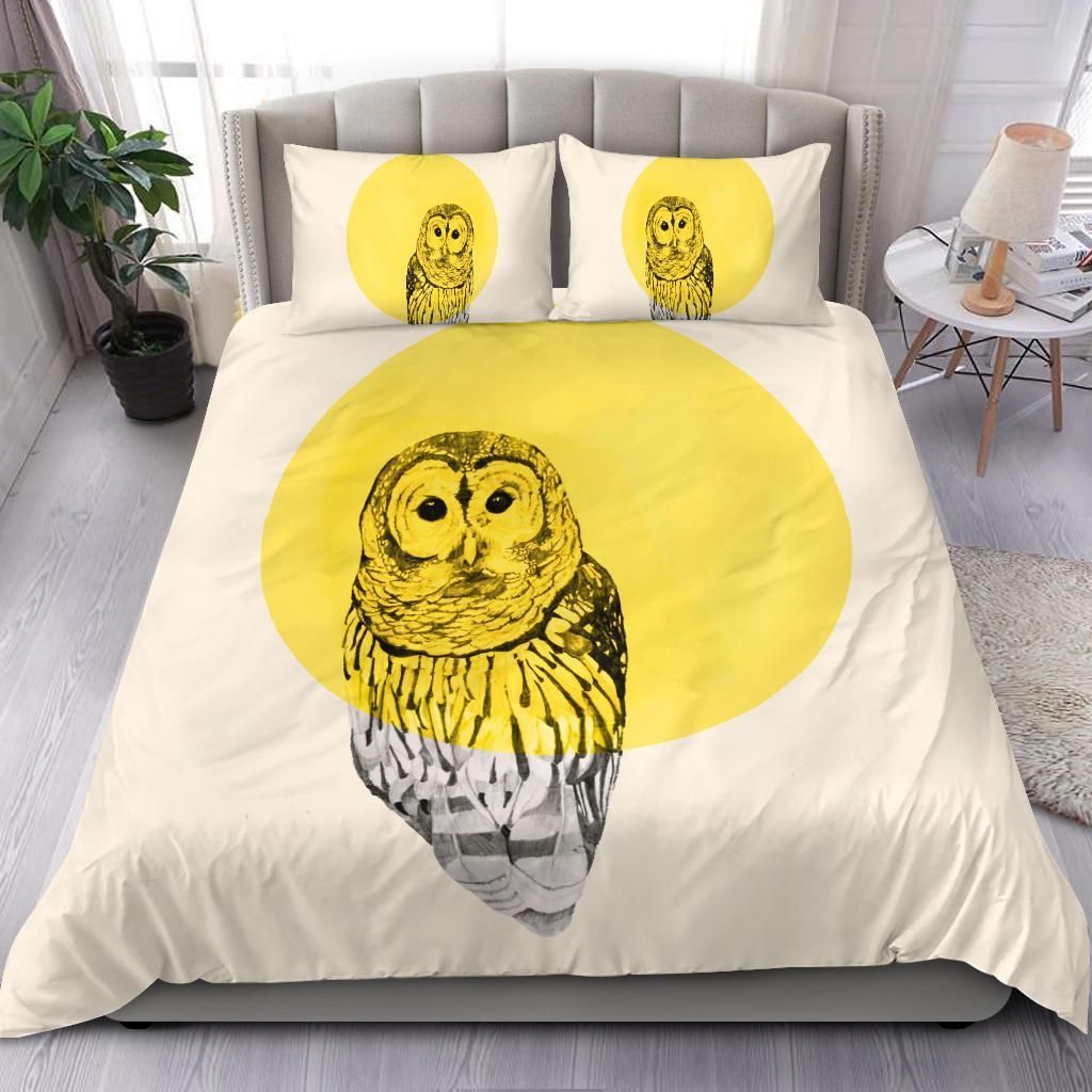 Owl Yellow And White Bedding Set