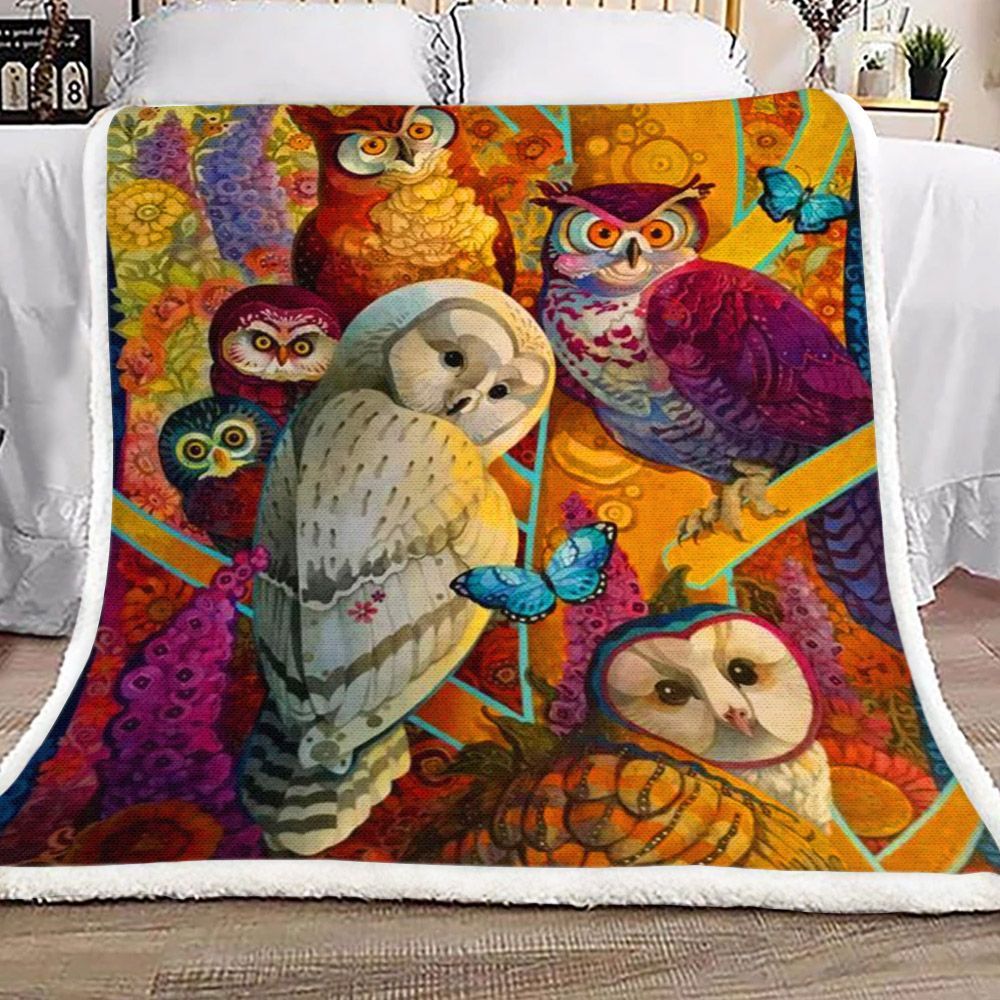 Owls Colors Sherpa Fleece Blanket