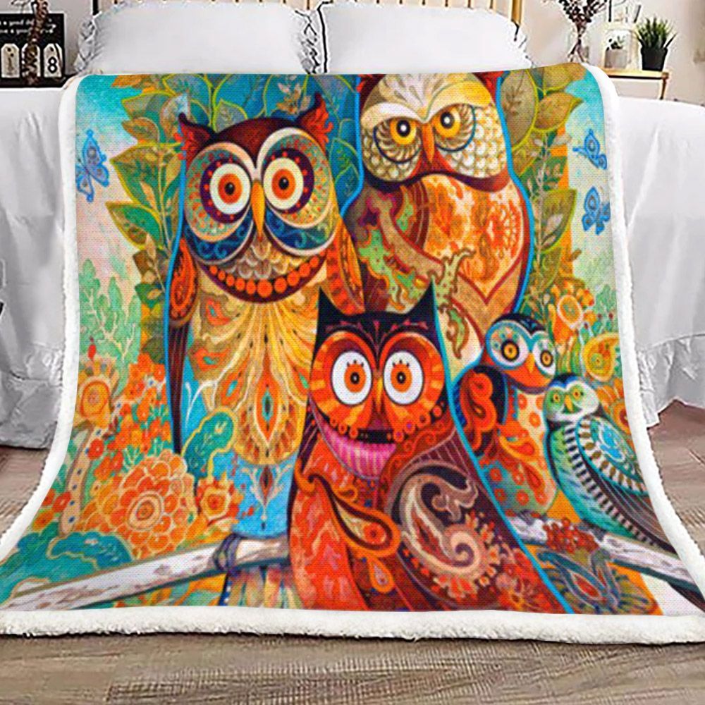 Owls Colors Sherpa Fleece Blanket